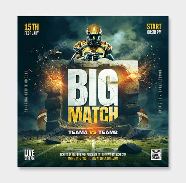 American Football Big Game Flyer Template PSD - product preview 1