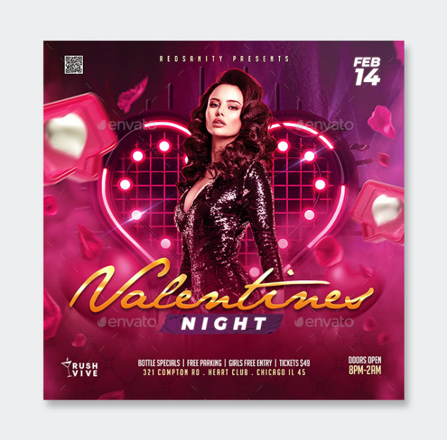 Valentines Flyer and Instagram Post PSD Template