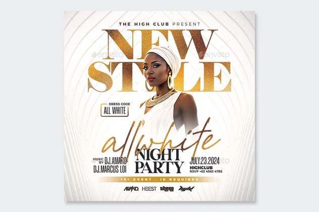 All White Night Club Flyer Template PSD