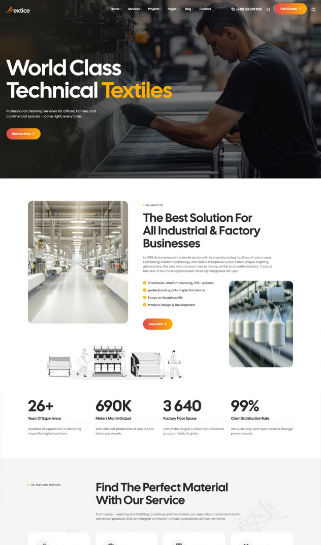 Preview of Extice &ndash; Textile Industry WordPress Theme for Fabrics, Garments, and Manufacturing