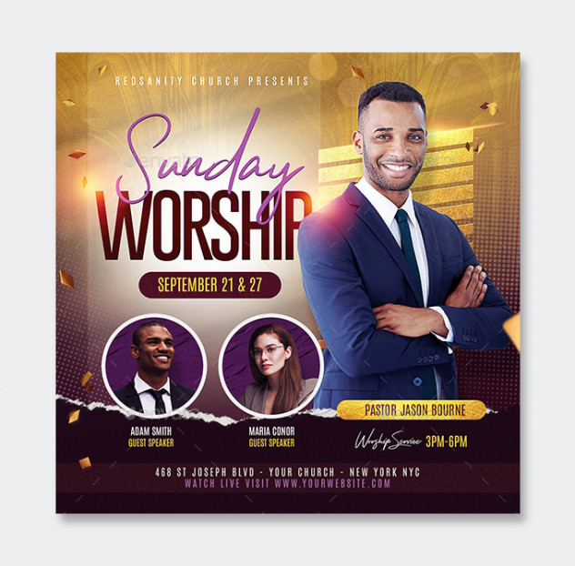 Sunday worship flyer template PSD