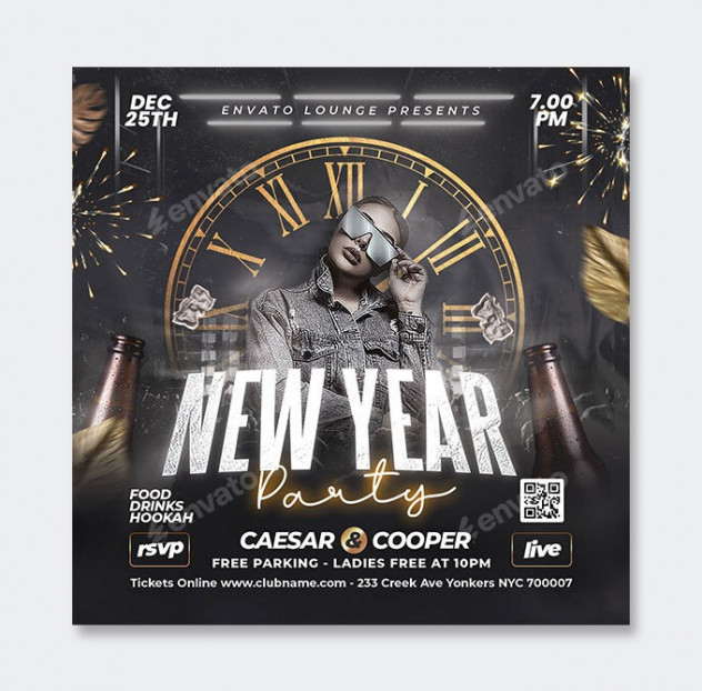 New Year Party Flyer Template PSD