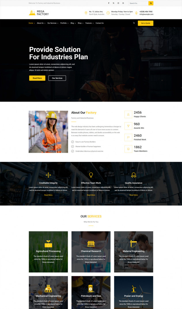 Preview of Mega Factory &ndash; Industrial WordPress Theme for Manufacturing, Engineering & Heavy Industry