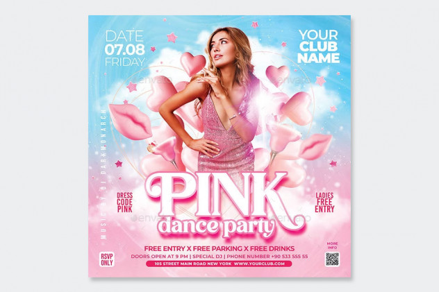 Pink Dance Party Flyer Template PSD