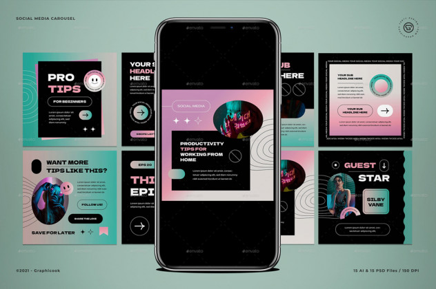 Podcast Instagram Carousel Template PSD