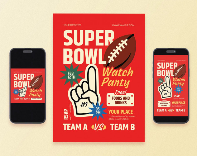 Preview of Super Bowl Watch Party Flyer Template