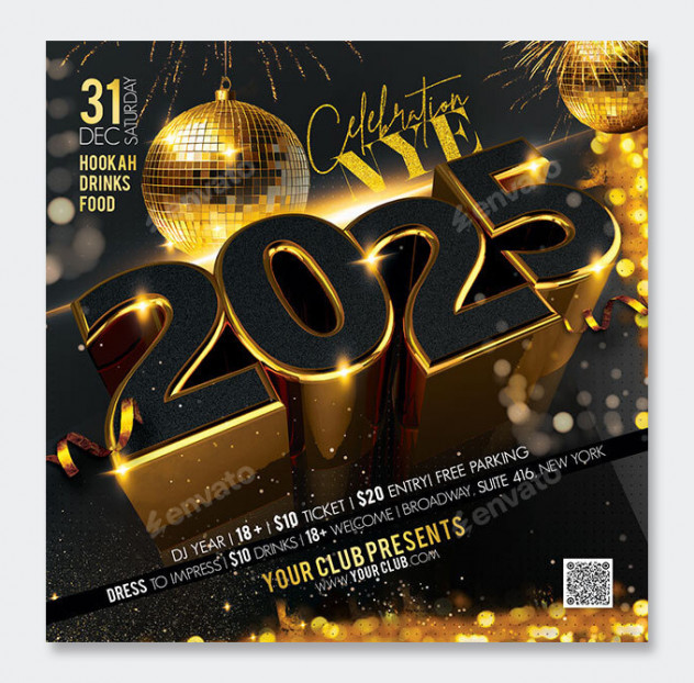 2025 New Year Party Flyer Template PSD