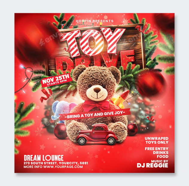 Christmas Toy Drive Flyer Template PSD