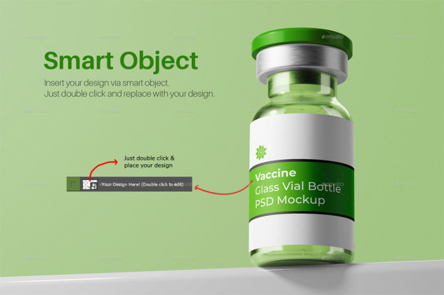 Vaccine Glass Vial Medical Bottle PSD Mockup Pack - product preview 2