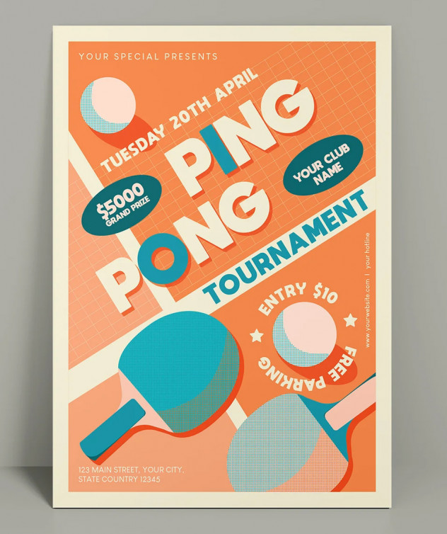 Preview of Ping Pong Tournament Flyer Template AI, EPS