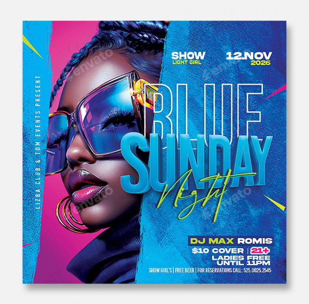Preview of Blue Sunday Night Party Flyer Template - PSD