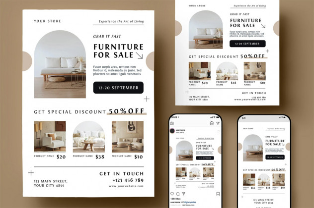Preview of Furniture Flyer and Instagram Post & Story Templates