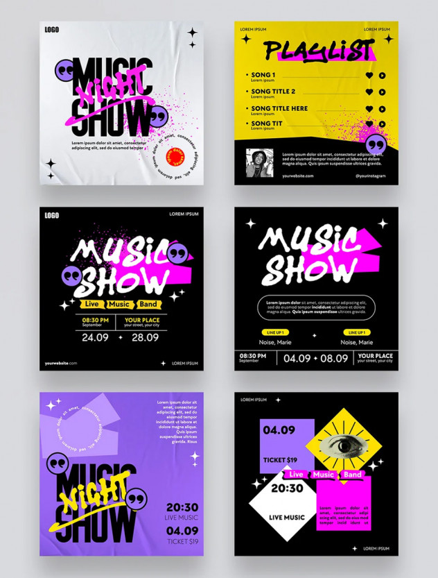 6 Music Show Social Media Post Templates PSD