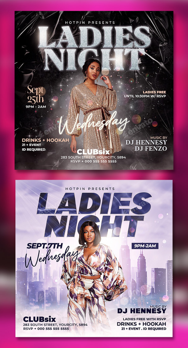 Preview of 2 in 1 Ladies Night Flyer Design Bundle