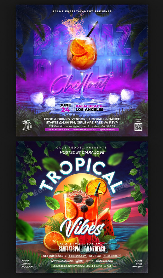 2 Tropical Summer Party Flyer Template Bundle