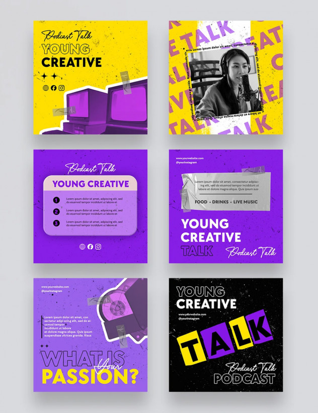 6 Podcast Talk Show Social Media Post Templates PSD - product preview 1