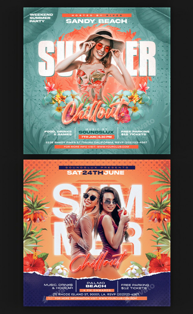 Summer Party Flyer Templates Bundle - 2 in 1