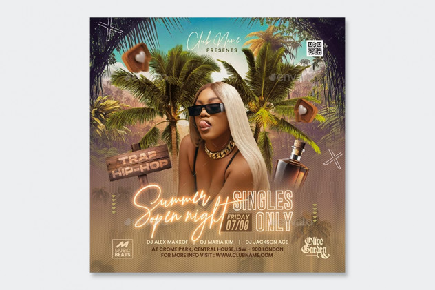 Summer Drinks Party Flyer Template PSD