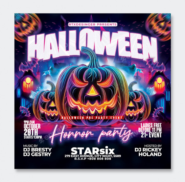 Neon Halloween Flyer Template PSD - product preview 0