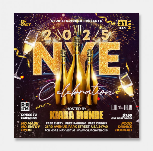 New Year Party Flyer Template PSD