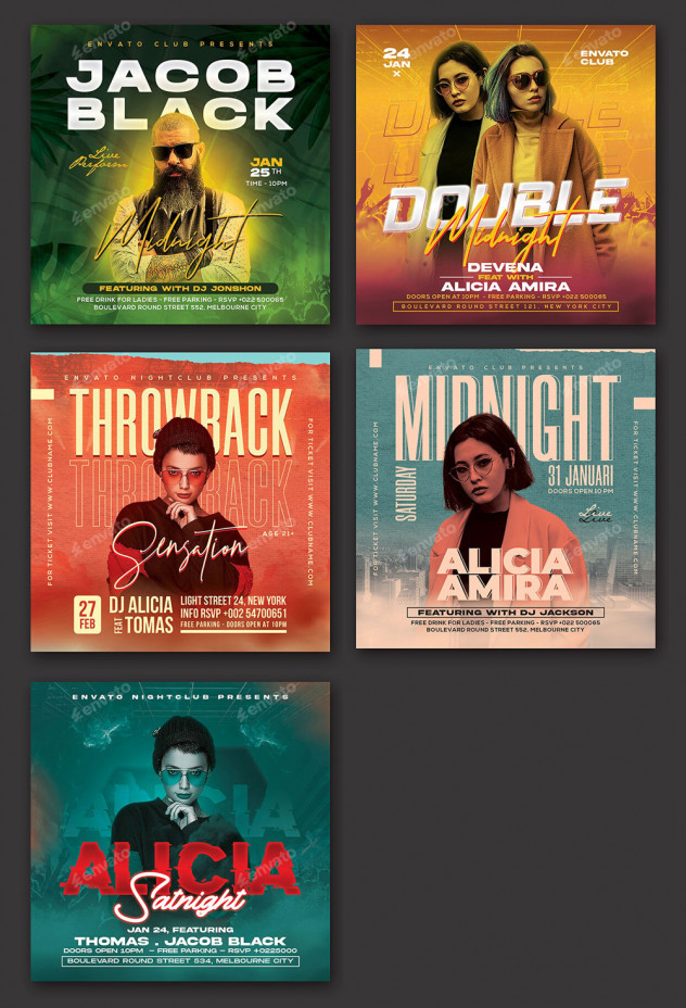 DJ Club Flyer Template PSD Bundle 5 in 1