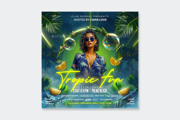 Tropical Summer Party Flyer Template PSD - product preview 0