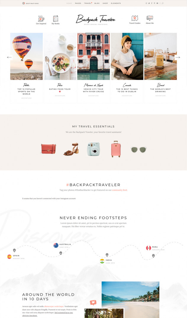 Modern Travel Blog WordPress Theme main preview