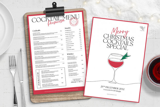 Christmas Cocktail Menu Template InDesign INDD & IDML