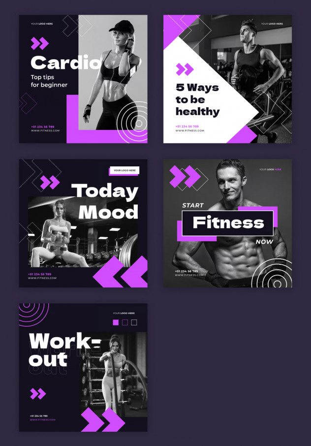 Preview of Powerful Fitness Instagram Post Templates PSD