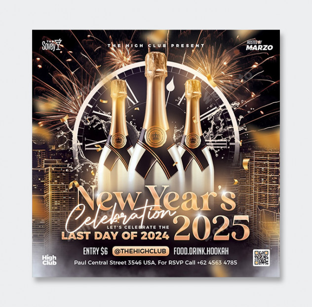 New Year Party Flyer and Social Media Post Template PSD