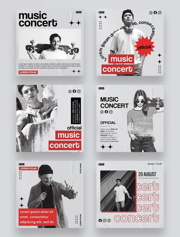 Clean Music Concert Social Media Post Templates PSD