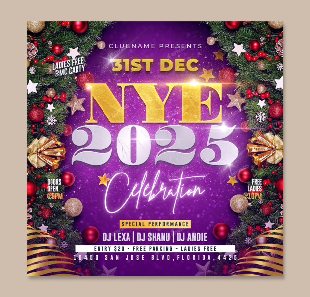 New Year Party Flyer Template PSD