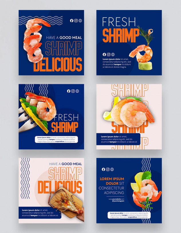 6 Seafood Social Media Post Templates PSD - product preview 1