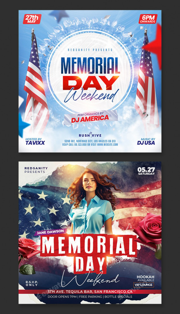 Preview of Modern Memorial Day Flyer Template PSD Bundle &ndash; 2 in 1