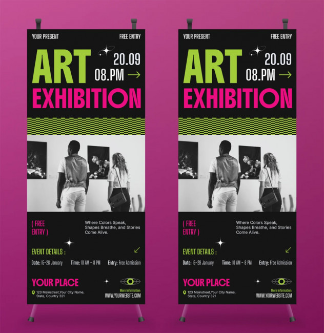 Preview of Art Exhibition Roll-Up Banner Template