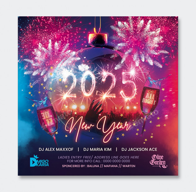 New Year Party Flyer Template PSD