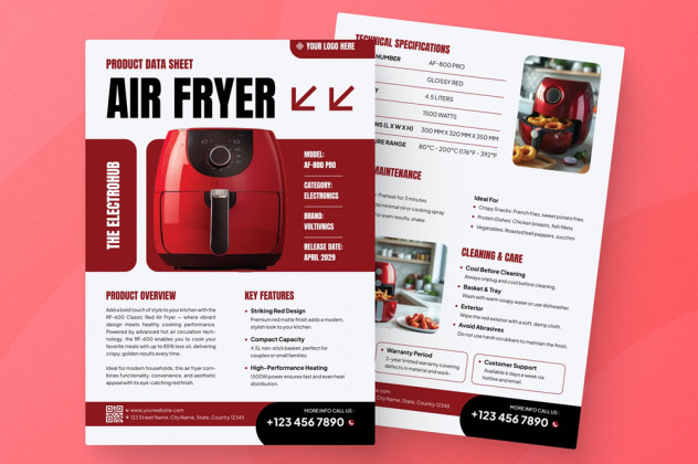 Clean Air Fryer Product Data Sheet Template – AI, EPS