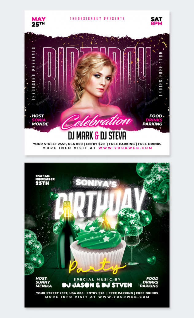 2 Birthday Flyer Templates PSD Bundle