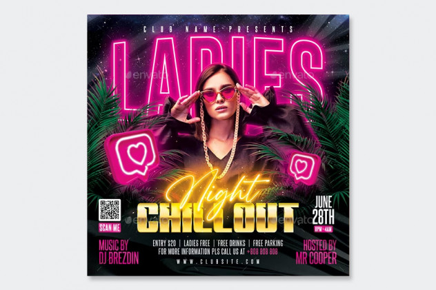 Ladies Night Party Flyer and Social Media Template PSD main preview