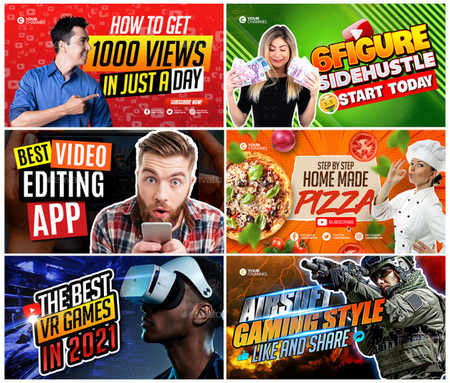 50 YouTube Thumbnails Design PSD, AI
