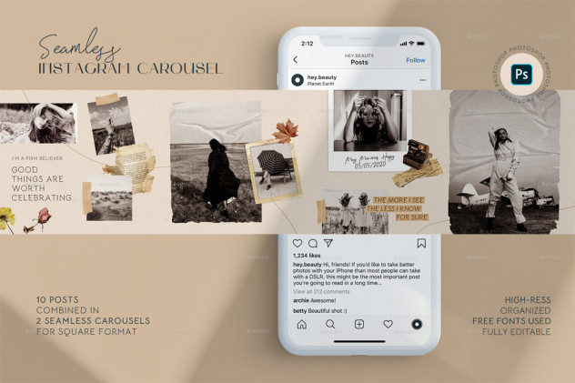 Vintage Instagram Carousel Template PSD