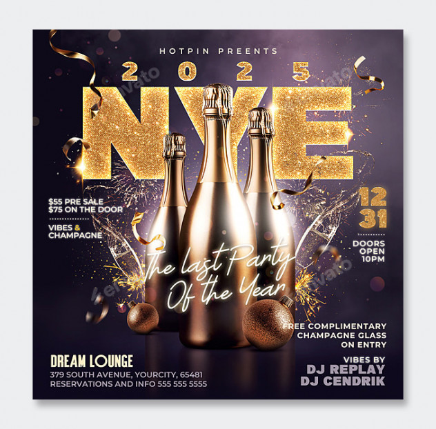 Elegant New Year Flyer and Social Media Template PSD