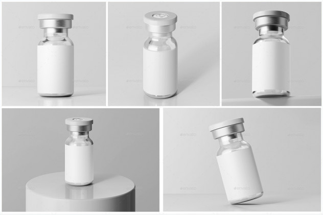 Vaccine Glass Vial Medical Bottle PSD Mockup Pack - product preview 1