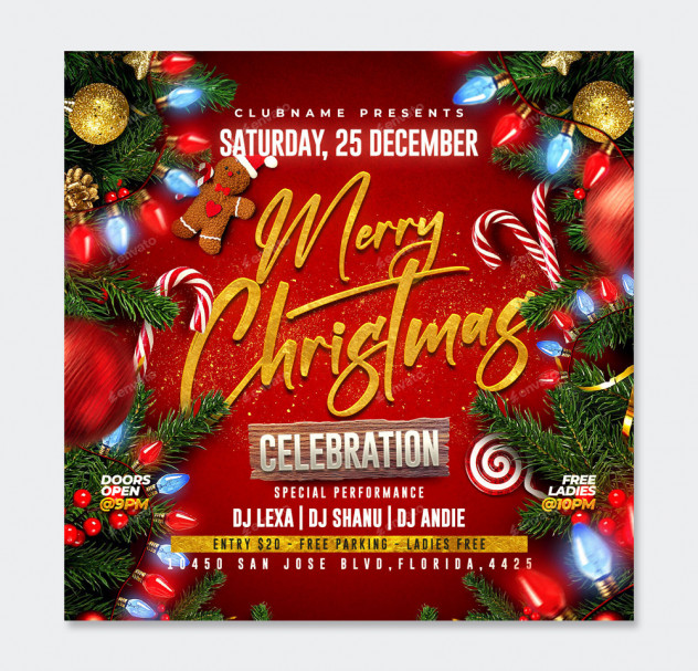 Christmas Party Flyer and Social Media Post Template PSD