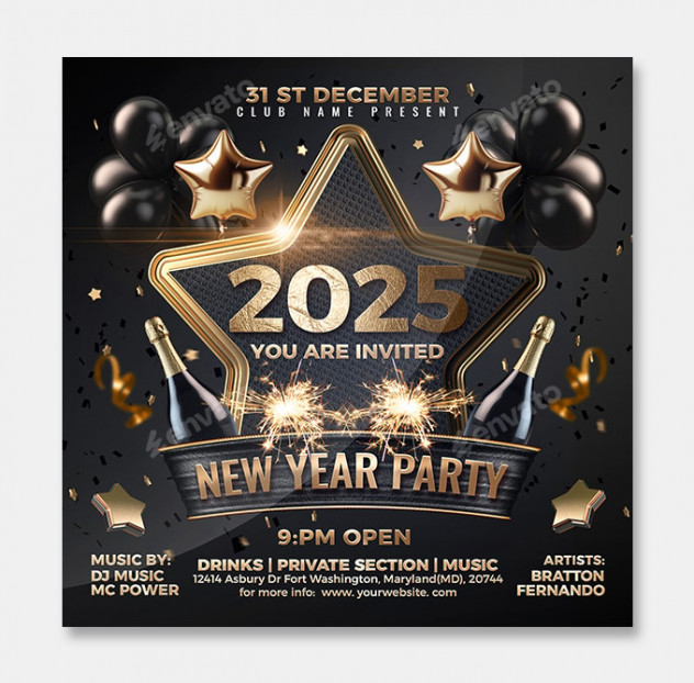 New Year Party Flyer PSD