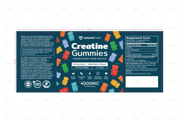 Creatine Gummies Label Design Template AI, Vector EPS - product preview 1