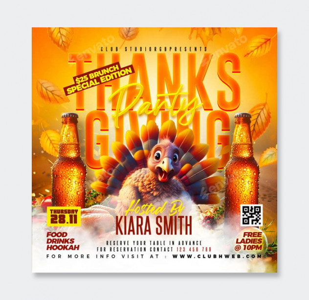 Thanksgiving Flyer and Social Media Template PSD