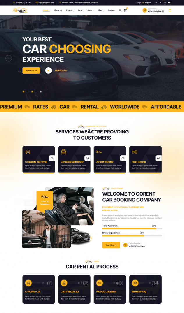 Preview of Car Rental Django Template