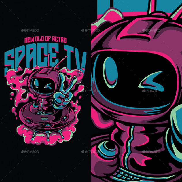 Space TV T-Shirt Design Template Vector