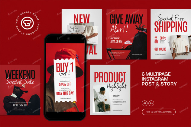 Preview of Fashion Sale Instagram Post and Story Templates PSD